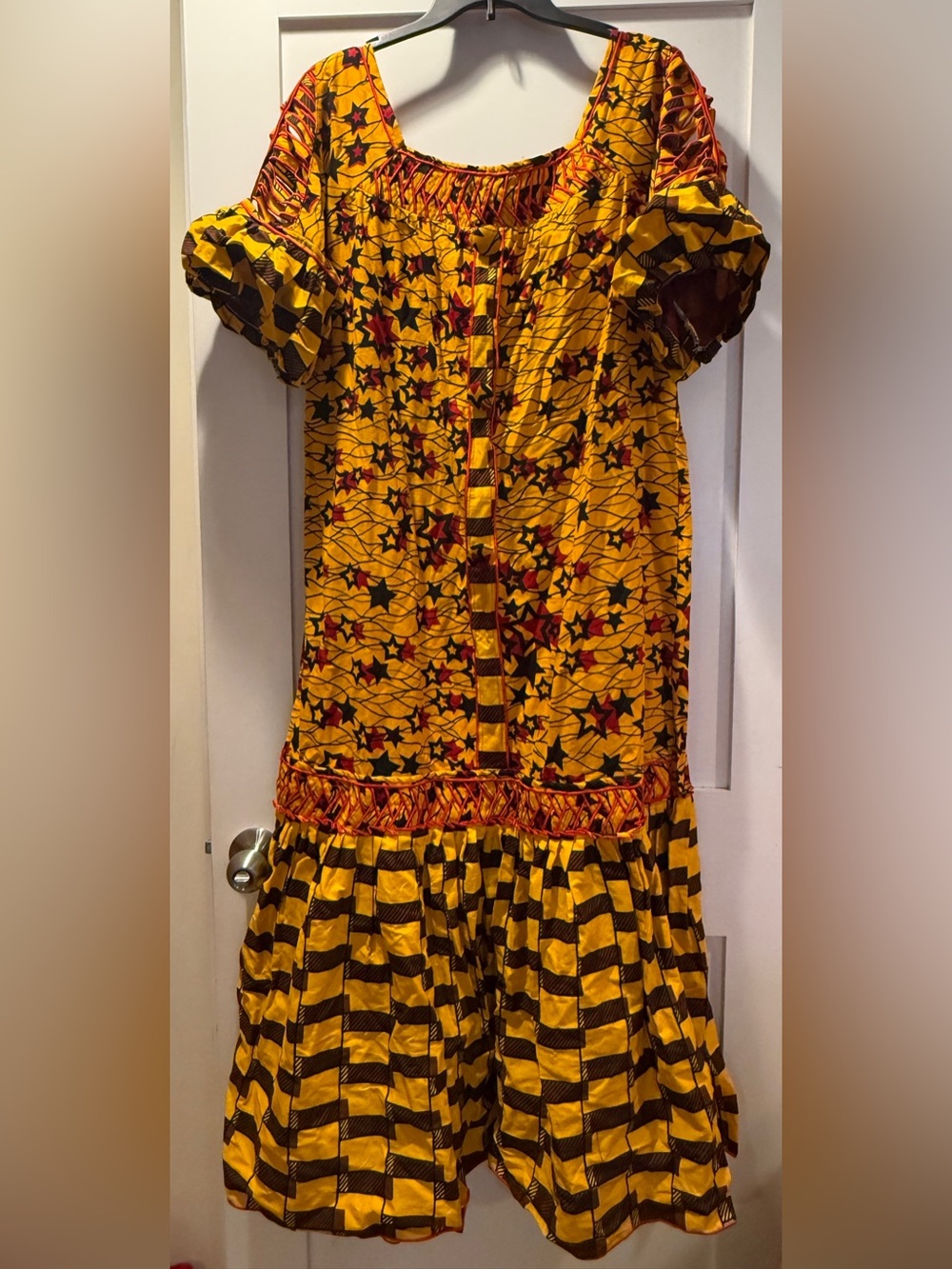 Yellow Star-Print Women’s Dress - Vibrant Patterned Dress